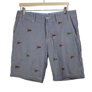 Polo Ralph Lauren Seersucker Shorts Classic Fit Embroidered Pennants Nautical